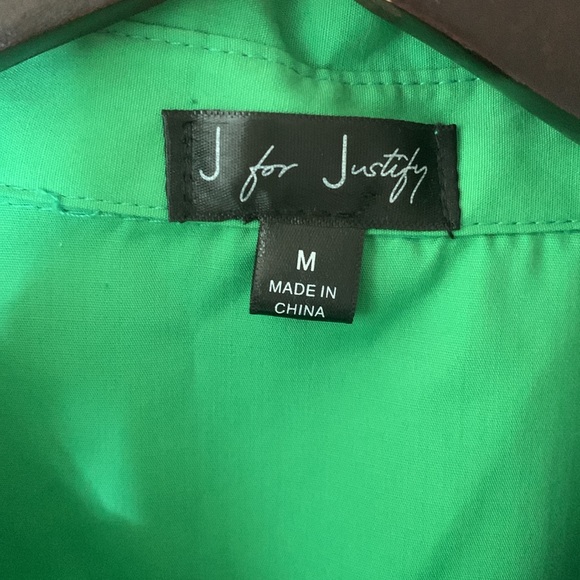 J for Justify KELLY green button shirt one pocket long sleeve womens SZ M - Picture 2 of 13